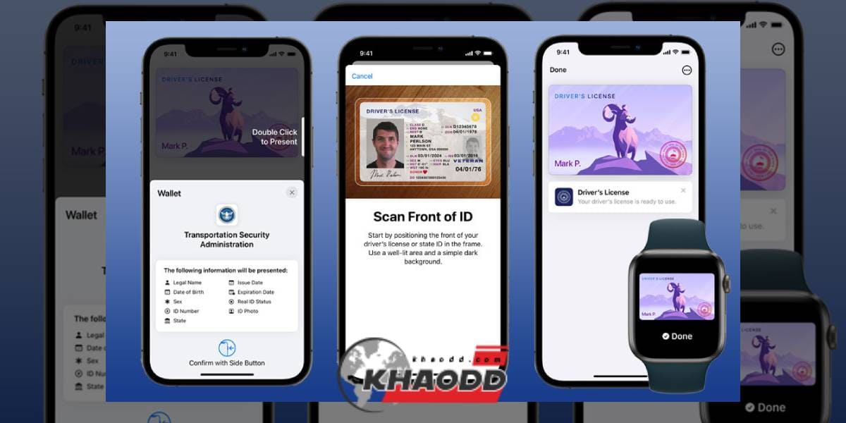 จัดเก็บบัตรประจำตัวและใบอนุญาตขับขี่ได้ในแอป Apple Wallet บน iPhone ของตนได้