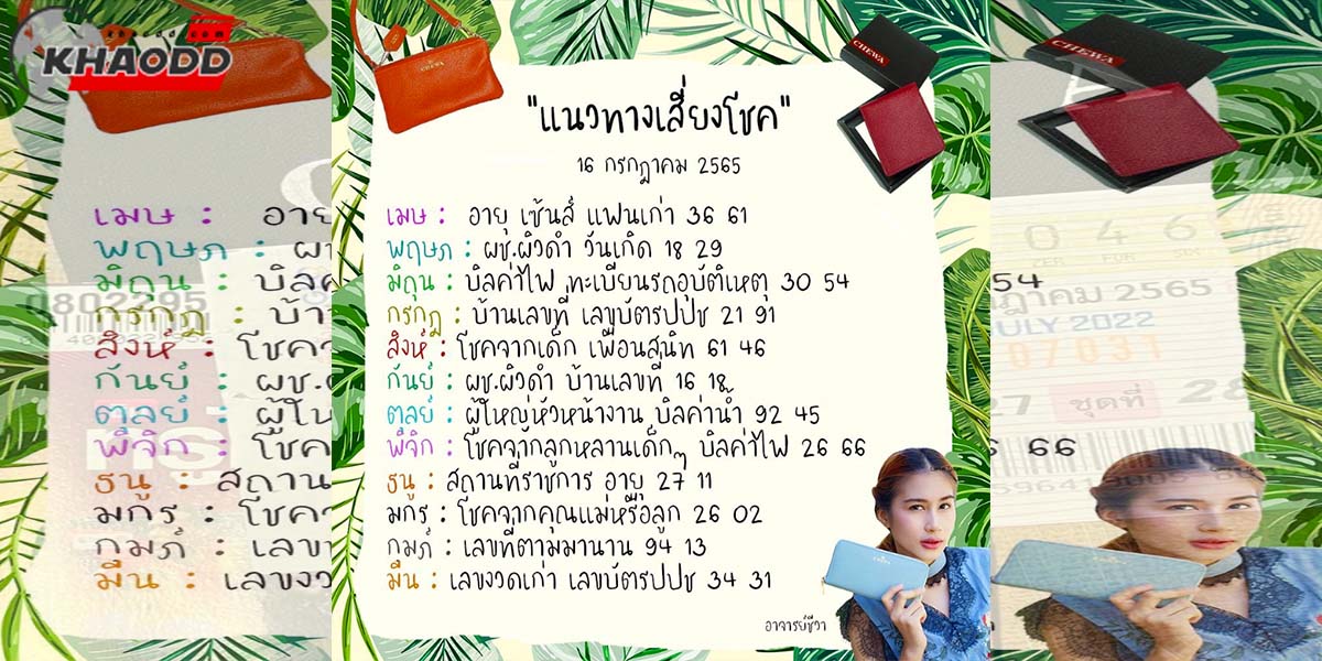 แนวทางเสี่ยงโชคประจำวันที่ 16 กรกฎาคม 2565