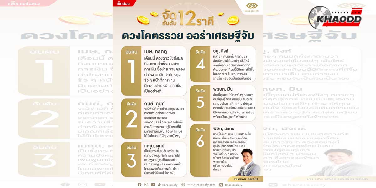 จัดอันดับคนดวงดี 12 ราศี ออร่าเศรษฐีจับ โดย หมอบอย เคลียร์ชัด