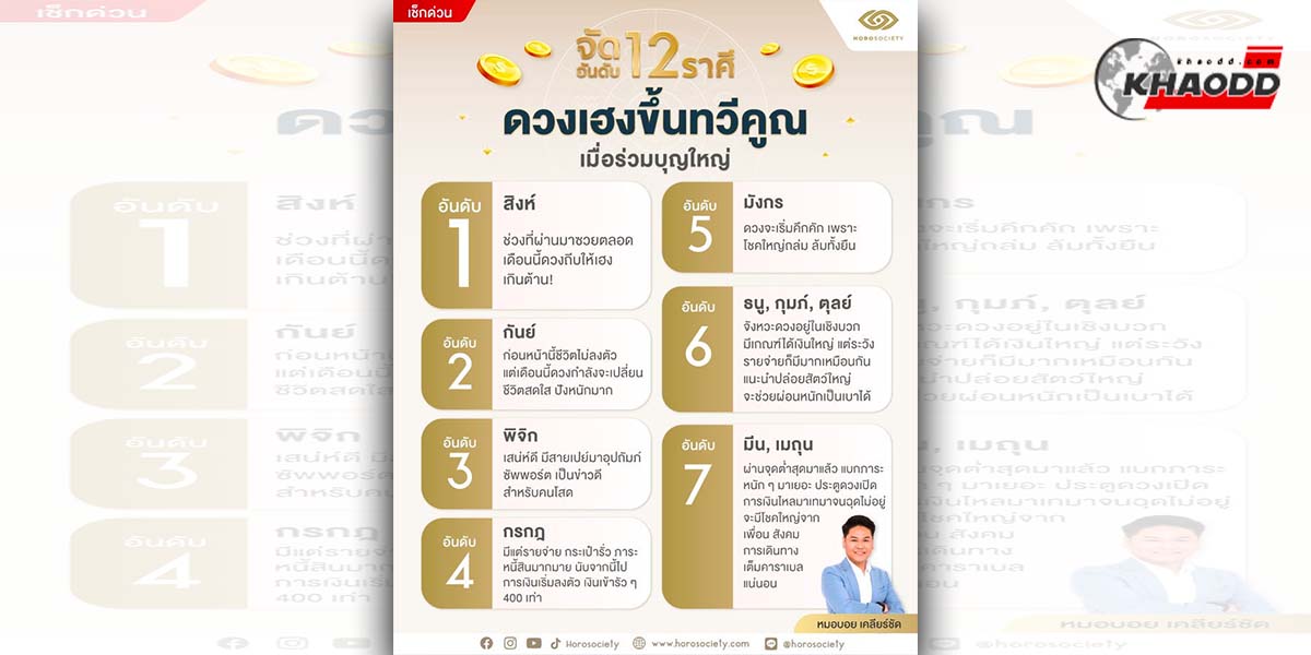 12ราศีดวงเฮงขึ้นทวีคูณ จากคำทำนายของ หมอบอย เคลียร์ชัด